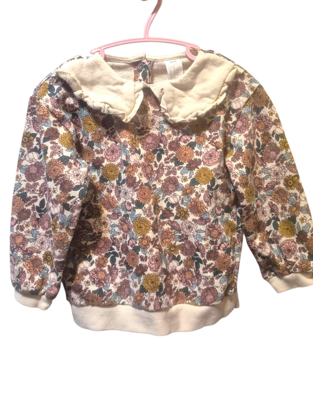 H&M Girls Floral Sweatshirt with Cream Peter Pan Collar - Pink, Gold, Blue